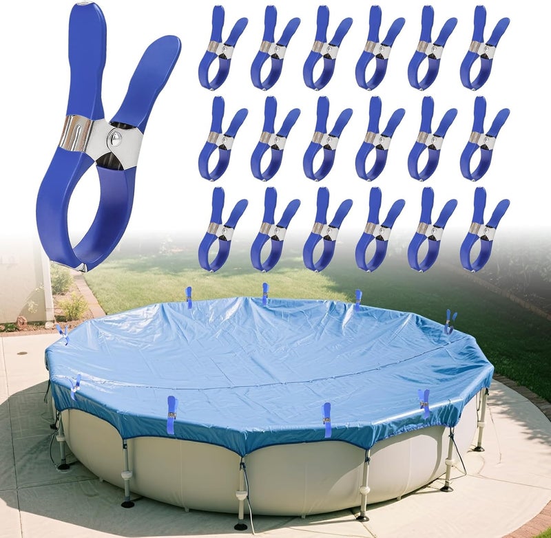 Tryly 18 PCS Swimming Pool Cover Clips, for Above Ground Pool Covers, Stainless Steel with Plastic Jacket, Windproof Secure Lock, Non-Slip Non-Scratch (4.7 Inch) - Image 1